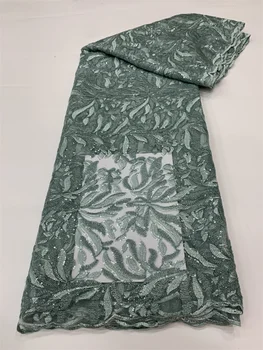 Бирюзово-зелена африканска лейси кърпа 5 ярда, висококачествена бродерия, тюлевое дантела, нигерийски сватбени луксозни тъкани