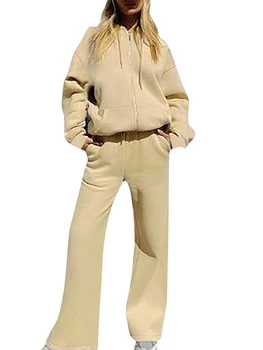 Жена случайни спортен костюм с цип, с качулка, блузи с дълги ръкави и панталони на експозиции