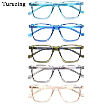 Turezing Мъжки популярните цветни очила за четене в прозрачна правоъгълна рамка с анти-синя светлина, очила за четене на рецепта жени, очила за глаз0-+400