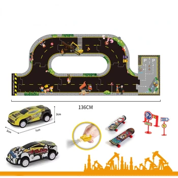 Детска играчка, Метална возвратная модел автомобил Набор от земята пъзел САМ състезателна паркинг авто гараж