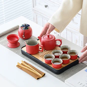 Чай комплект за пътуване, чаен поднос, домашен чай кунг-фу, уличен преносим чайник, керамични подарък за Нова година