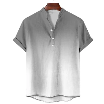 Мъжки Ризи с Градиентной 3D Печат, Риза с Висока Яка, Мъжки Блузи с Къс Ръкав, Ежедневна Блуза Оверсайз, Градинска