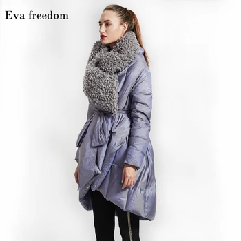 Зимно палто от 95% естествен патешко пух в британския стил, дамско палто с имитация на овча вълна, дълъг гъст топло пуховое палто wq401
