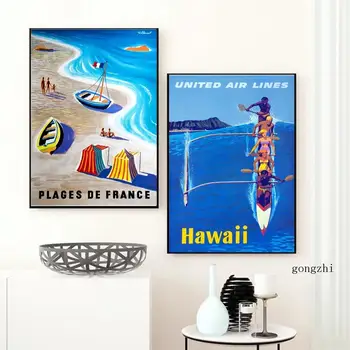 Плакат United Air Lines, Франция, Хавай, пътуване, платно, маслени и щампи, старинни стенни картини, хол, модерен начало декор