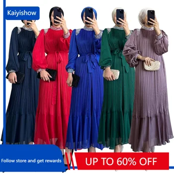 Рокля Абая 2023 Лятото елегантна мюсюлманската жена дълга рокля от полиестер с дълъг ръкав, червено синьо зелено лилава, мюсюлманска мода, Абая