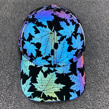 Модни светоотражающая бейзболна шапка в стил хип-хоп с кленов лист, светещ шапка от слънцето