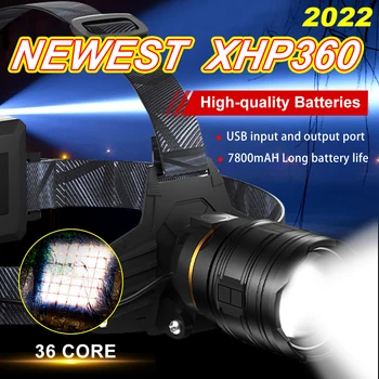 Нов XHP360 36-Ядрен Мощен Налобный фенер XHP220 Led USB Фенерче 7800 mah, Налобный Лампа, Акумулаторна Увеличение-Фенерче 80000LM