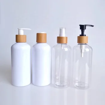 козметичен опаковъчен контейнер 100 мл 8 грама с 300 мл 500 мл прозрачна бяла пластмасова бутилка-спрей с дюза, Бамбук капак на помпата