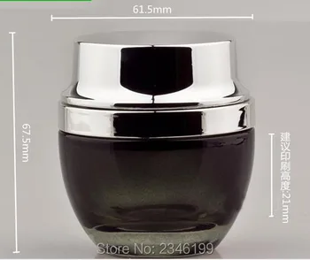 Стъклена банка за крема тегло от 50 г, 50 мл, блестяща сребриста капачка, пластмасов вътрешен капак на банката за опаковане на сметана черен цвят, 10 бр /лот