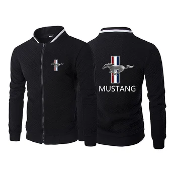 Есенни блузи с качулка на цип с логото на Mustang, мъжки блузи с качулка, с дълъг ръкав, джоб със стикер, зимата е топло спортно облекло за джогинг