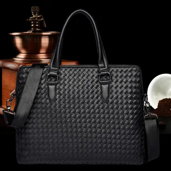 Модерен кожен мъжки бизнес портфейл, чанта с голям капацитет, чанти за лаптоп, мъжки ежедневни мъжки двуслойни тъкани торби през рамо