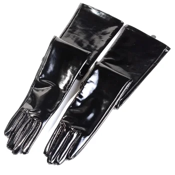 40 50 60 70 80 см дамски ръкавици от естествена лачена кожа блестящо черен цвят за партита в стила на операта/дълги ръкавици