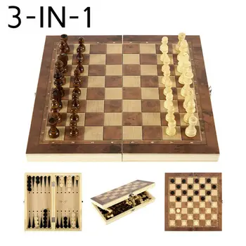 Нови сгъваеми дървени шах 3 в 1, табла, шашки, игри за пътуване, шахматен комплект, настолни пулове, забавление, преносима игра