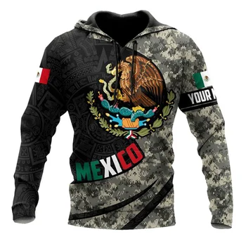 Блузи с принтом мексиканския орел за мъже, блузи с шарките на мексиканския флаг, есенни модни блузи с персонализирани с име, облекло y2k Оверсайз