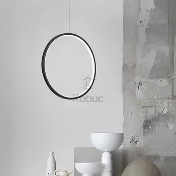 Модерна led полилей Kobuc с кръгла пръстен, окачен лампа за дневна, вътрешна полилей от черно, бяло злато