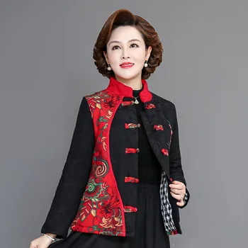Традиционен китайски стил, есенни дамски памучни топли якета с модерен принтом в ретро стил, жилетка, връхни дрехи, палта, блузи, Ориенталски дрехи