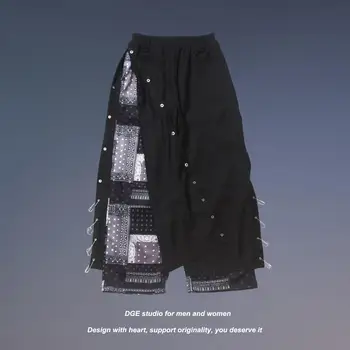 HOUZHOU широки панталони широките панталони Мъжки пънк-панталони хип-хоп Harajuku Черни панталони мъжки японска градинска дрехи с Пейсли