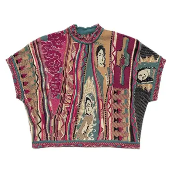 Kapital Ретро антивоенный вязаный пуловер без Хираты Хироши, жилетка за мъжете и жените, свободен сгъсти пуловер с къс ръкав