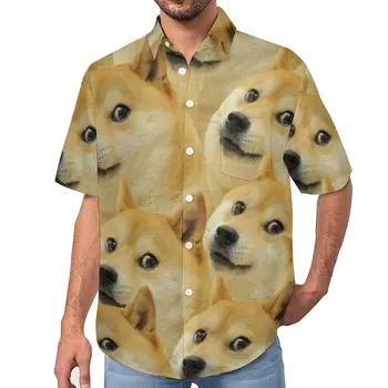 Ежедневна риза Doge Shiba Inu, плажна свободна риза, Хавай, трендови блузи с къс ръкав, дизайнерски дрехи оверсайз