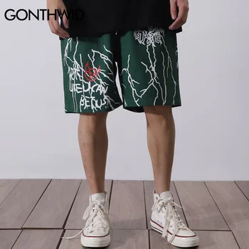 GONTHWID Шорти с принтом графити в стил Харадзюку, Harajuku, хип-хоп, всекидневни, с мешковатыми джобове, Къси панталони, градинска дрехи, мъжки летни модни панталони