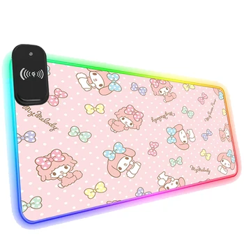 My Melody Kawaii Sanrio RGB Геймърска Подложка За Мишка, Телефон, Безжична Зареждане на Лаптоп HD Изображение Скоростни Подложки Противоскользящий Тенис на Мат Безплатна Доставка