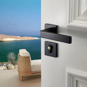 Система за Заключване на вратите спални с дръжката Черен система за заключване на вратите Континентална Дървени вътрешни Дръжки на Вратите на Замъка за дома