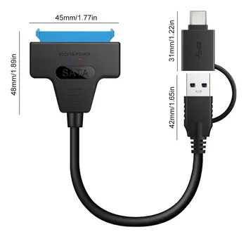 Кабел-адаптер SATA, Кабел за конвертиране на твърд диск на USB Type-c, кабел за бърз пренос на данни USB 3 0 2-в-1