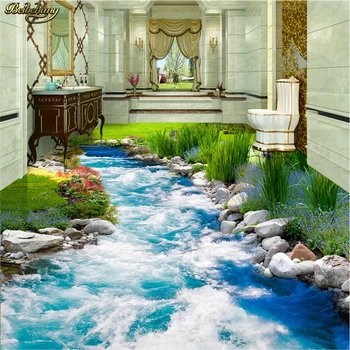 beibehang Потребителски фотообои подови живопис шарени трева водата на потока 3D теракот триизмерна живопис