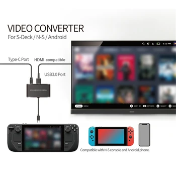 Видео конвертор за tv 1080p за преминаването OLED за конзолата SteamDeck, зарядно устройство, USB hub, поставка за адаптер