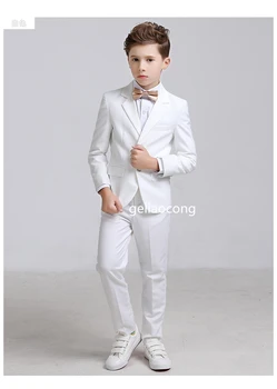 Детски официални бяло-черен костюм с цветя модел за момчета, рокля за изпълнения на сватбеното парти, детски костюм от 2 теми, сако, жилетка, панталони, комплект дрехи