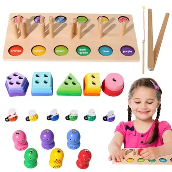 Дървена играчка-сортировач, дъска за подреждане на фигурите, логическа игра Монтесори, дървени образователни семейни играчки за пътуване за деца, момчета и момичета