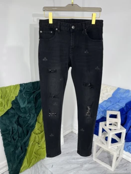 Европа, Америка, есен-зима, хит на продажбите, луксозни мъжки висококачествени маркови нови дизайнерски дънки с нитове, ежедневни дънкови панталони с дупки C158