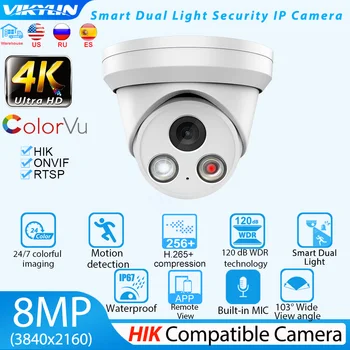 Vikylin 8MP 4K Security PoE Камера за Hikvision Съвместима Пълноцветен Камера за Нощно Виждане за ВИДЕОНАБЛЮДЕНИЕ ColorVu IP Камера с МИКРОФОН