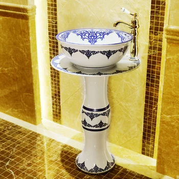 Хвърли под мивка керамична баня на открито пиедестал мивка купа балкон интегриран етаж тип мивка