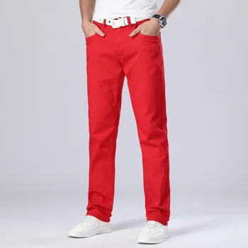 2023 Нови есенни мъжки червени дънки в класически стил в директни еластични памучни дънкови панталони мъжки марката Бели панталони