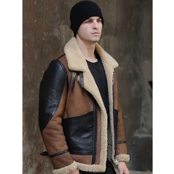 2019 Ново мъжко яке-дубленка, палто от агнешка кожа, къса кожено яке, дебели топло палто, мъжки