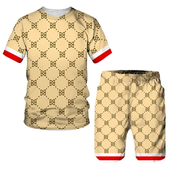 Луксозен Мъжки спортен костюм с 3D Принтом, Мъжки Дрехи Оверсайз, Тениска, къси Панталони, комплекти за градинска дрехи, Мъжки t-shirt, Летен Плаж