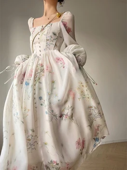 Френското елегантна рокля с цветен модел дамски шифоновая празнична реколта пола Модерно луксозно тяжеловесное дълга рокля с бродерия 2023 Новост