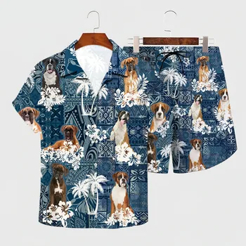 Риза, летен хавайски комплект, хавайска риза с 3D принтом + плажни шорти, за мъже, за жени, забавни дрехи за кучета