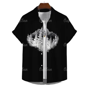 Проста хавайска риза за мъже с 3D принтом гори, улични дизайнерски тениски, широки ризи оверсайз и блузи, однотонная мъжки дрехи