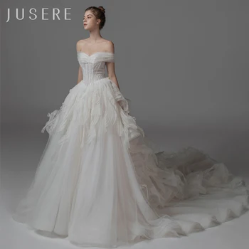 Сватбена рокля трапецовидна форма Jusere скъпа, сватбена рокля, булчинска рокля с открити рамене, расшитое мъниста