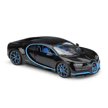 Bburago 1:18 Bugatti Chiron Черна molded модел на състезателен автомобил, Колата е нов в кутия