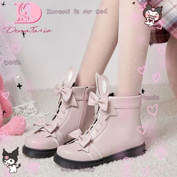 DoraTasia Обувки с лък и заячьими уши за момичета на платформа и нисък ток, модни сладки есенни ботильоны, дамски ежедневни обувки в стил Лолита