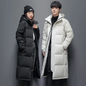 Двойки, зимни naka яке за мъже и жени 2023, модни маркови топло изолирана палто от бяла патица, черни дълги паркове с качулка