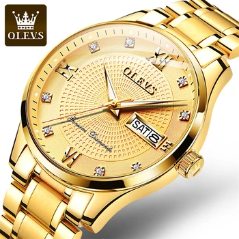 OLEVS Бизнес мъжки механични часовници е от неръждаема стомана и злато с светящимся календар седмици Луксозните часовници, Водоустойчиви мъжки Relogio Masculino