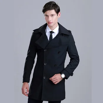 Мъжки двубортный тренч LUCLESAM, есенно-зимно модно палто със средна дължина на британския стил на ревера, големи размери на M-8XL