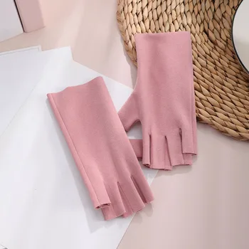 С кадифени ръкавици половината Пръсти за мъже тънки нескользящие топли зимни ръкавици половината Пръсти плътен цвят кратък сензорен екран ръкавици без пръсти