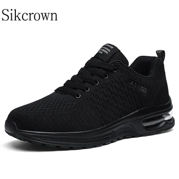 Черен удобни спортни обувки за мъже, размер 47, обувки въздушна възглавница за разходки, туристически обувки, ежедневни обувки за бягане, обувки