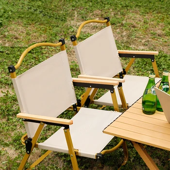 Ниско столче, за къмпинг, преносимо вътрешно стол сгъваем стол от алуминиеви сплави и дърво, къмпинг оборудване, стол Kermit
