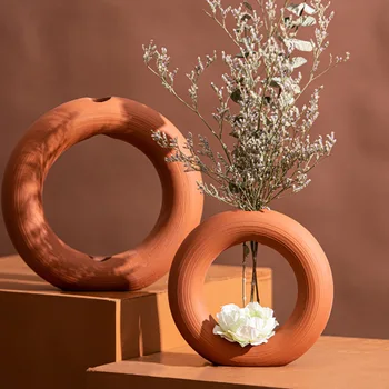 2023 Нова скандинавска ваза Декор на Кръгли кухи керамични понички ваза за цветя и Аксесоари за декорация на дома Интериора на офиса Декор на работния плот